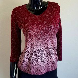 Red Leopard Print 3/4 Sleeve V Neck